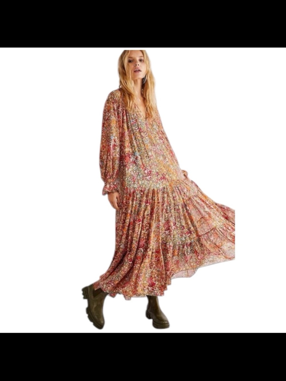Free People Rust Multi Floral Tiered Maxi Dress